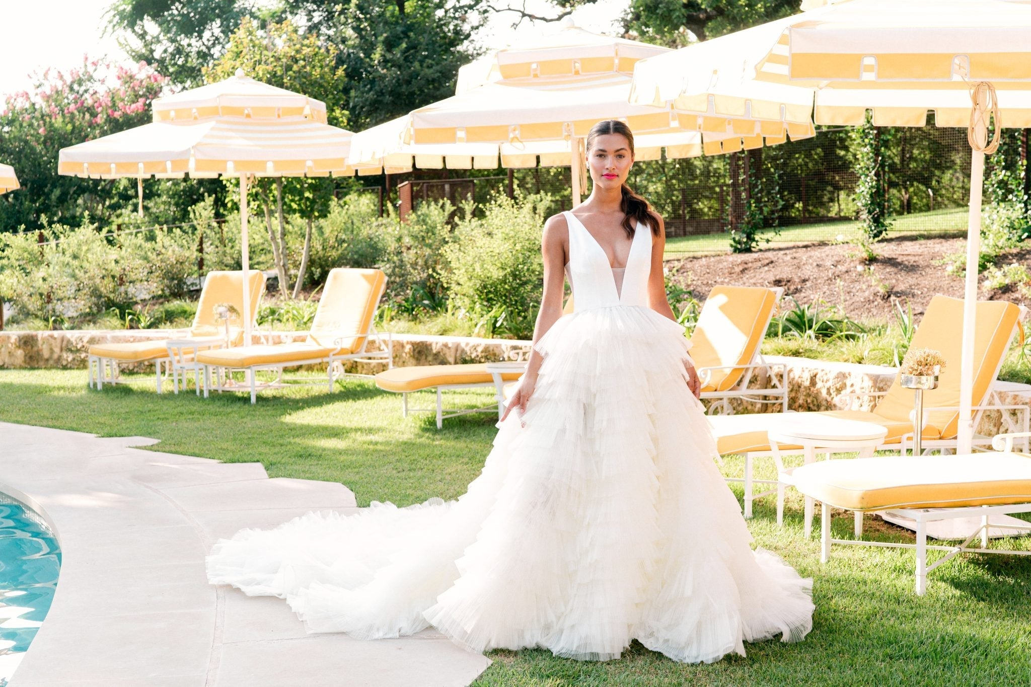 kleinfeld beach wedding dresses Shimmering Fit-And-Flare Wedding Dress With Ruffled Tulle Skirt