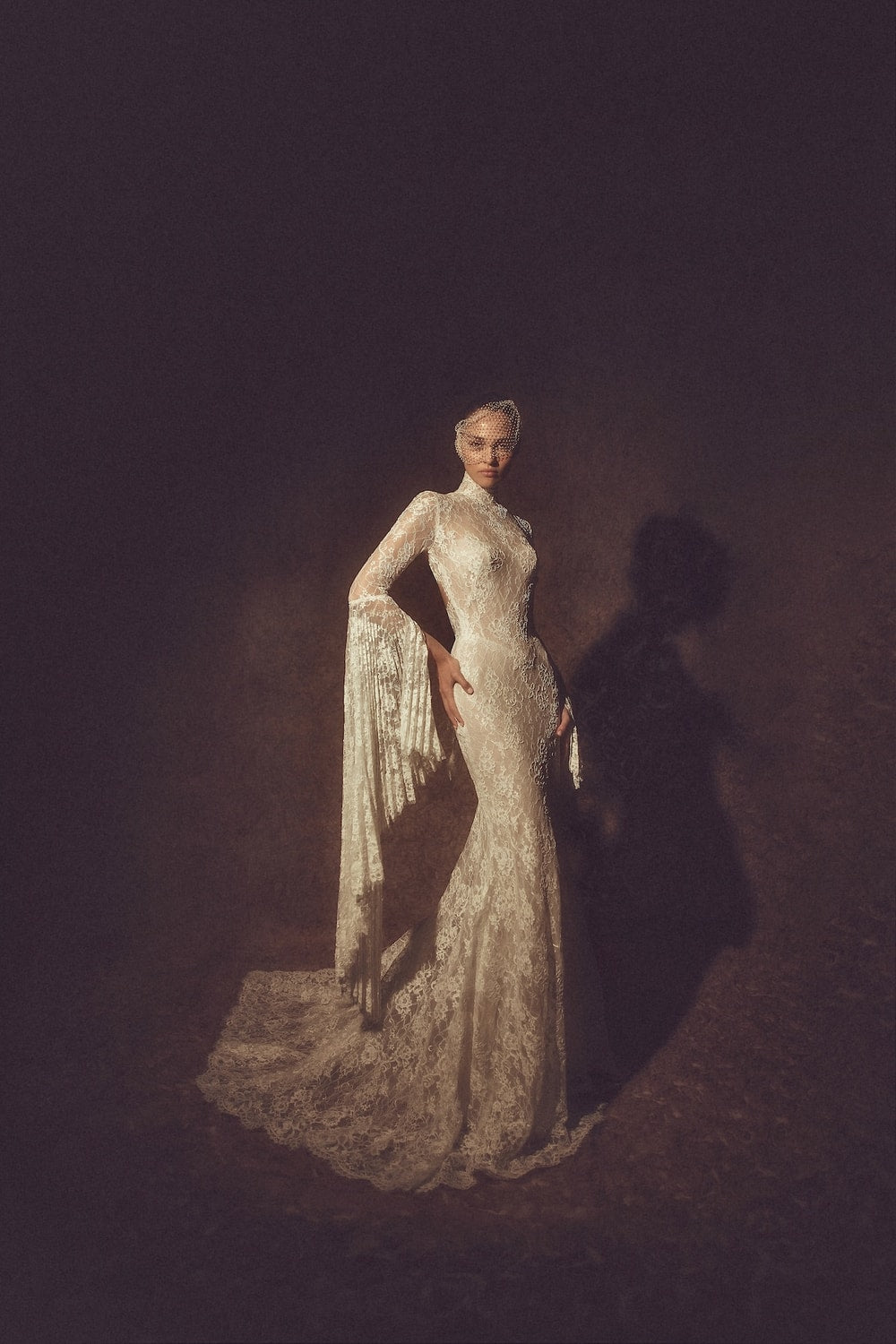 Ethereal High-Neck Long-Sleeve Fit-And-Flare Wedding Dress by Pnina Tornai — image 1 of 3