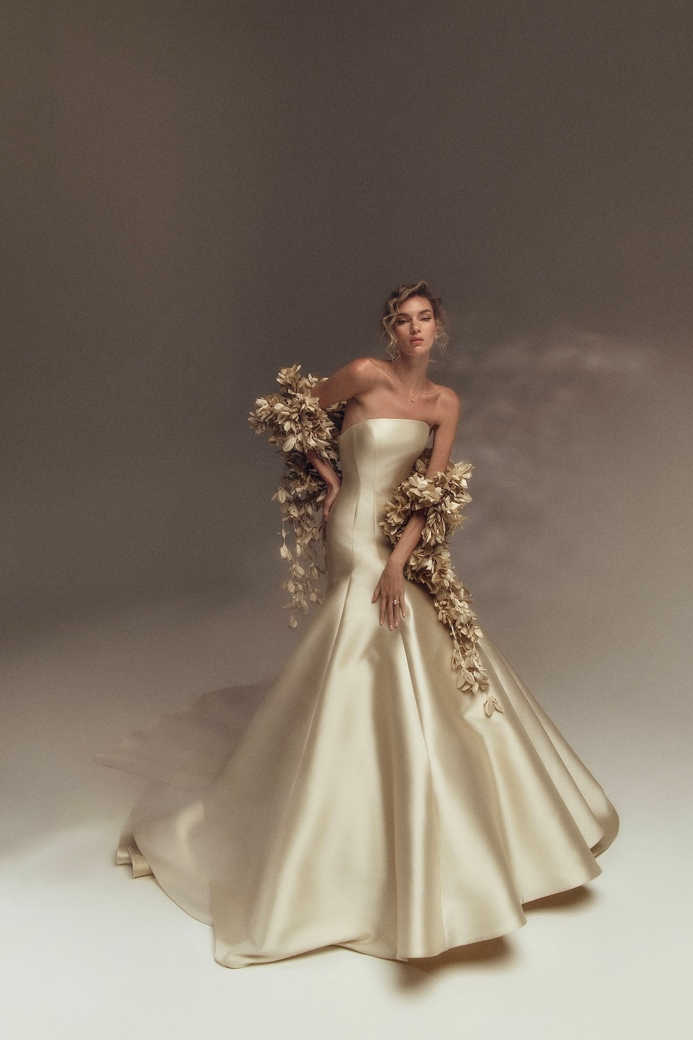 Sleek and Modern Gold Mermaid Wedding Dress by Pnina Tornai — image 1 of 2