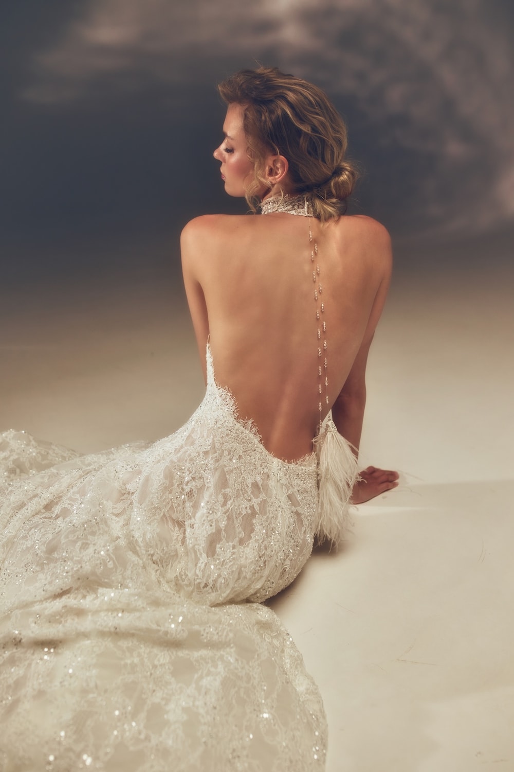 Sexy Lace Halter A-Line Wedding Dress with Dramatic Back Details by Pnina Tornai — image 3 of 3