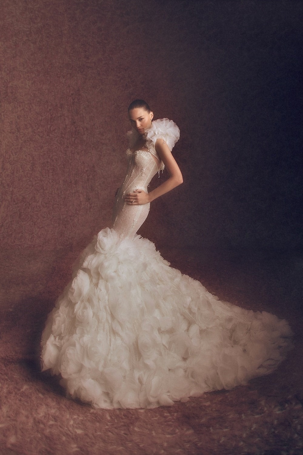 Dramatic Mermaid Wedding Dress with Floral Details and Detachable Bolero by Pnina Tornai — image 3 of 4