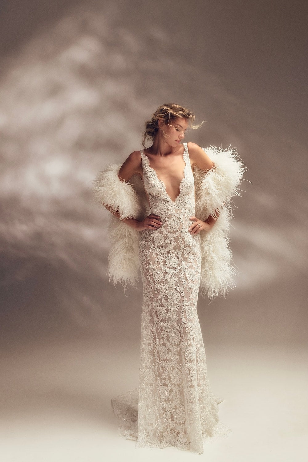 Lace Sheath Wedding Dress with Dramatic Open Back by Pnina Tornai — image 1 of 2