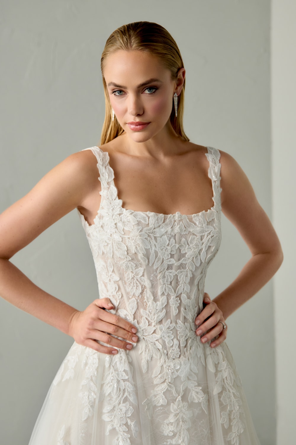 Sparkly Floral Ball Gown with Square Neckline by Justin Alexander Signature — image 2 of 4