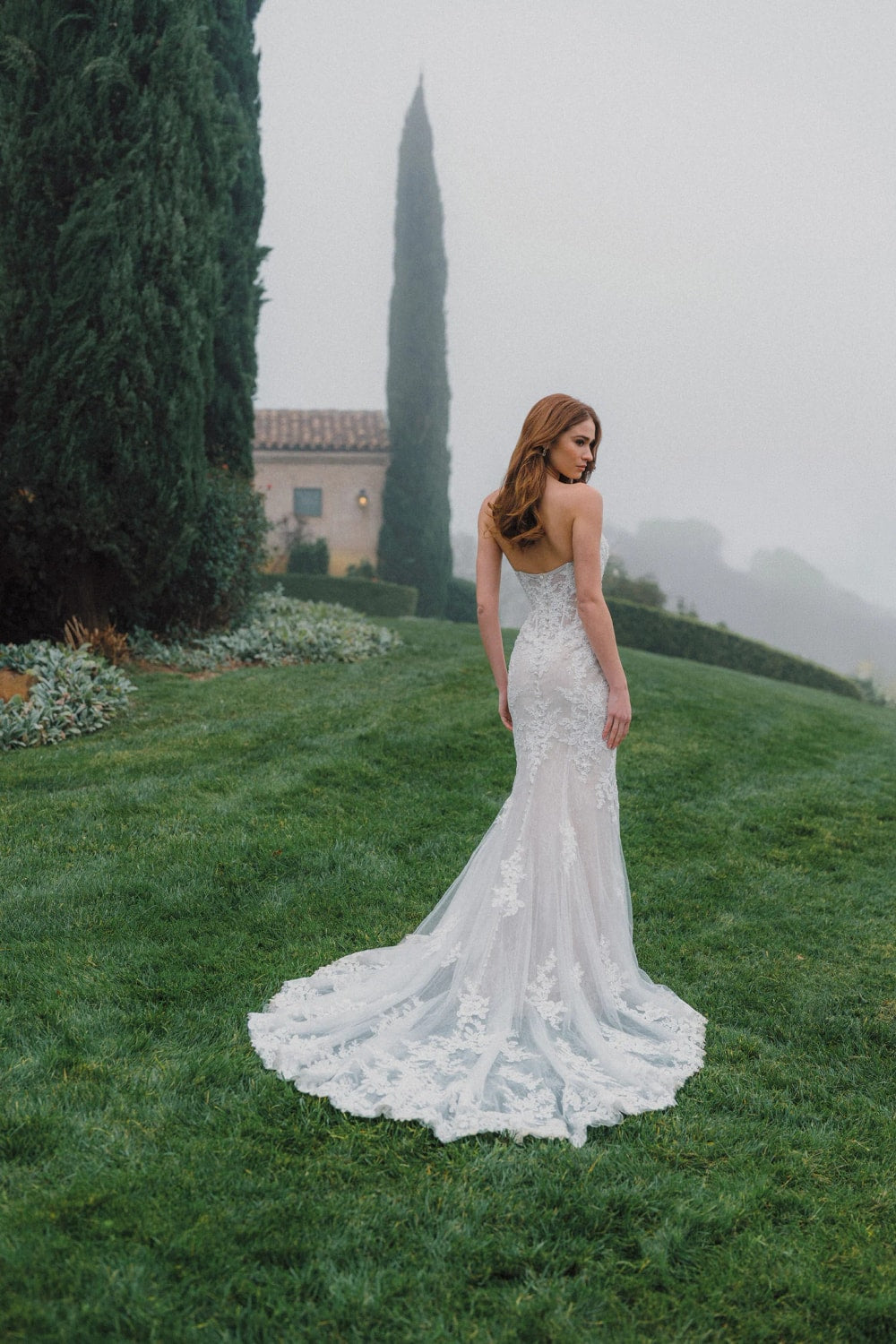 Modern Lace Sheath Wedding Dress with Subtle Shimmer by Allure Bridals — image 3 of 4