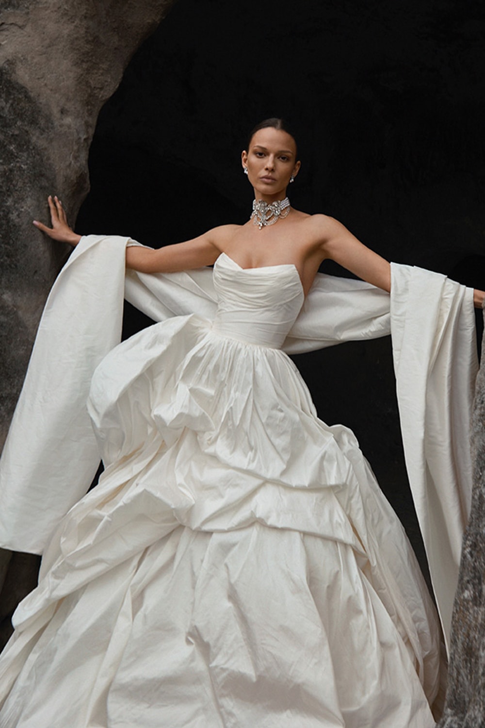 Modern Strapless Ball Gown with Draped Skirt by Alon Livné — image 1 of 2