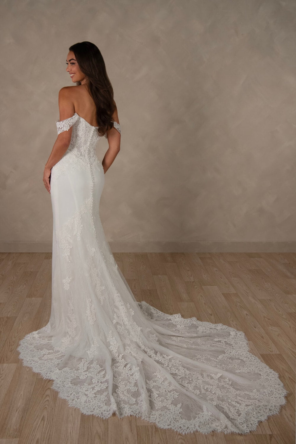 Elegant Detachable Off-The-Shoulder Fit-And-Flare Wedding Dress by Essense of Australia — image 2 of 2