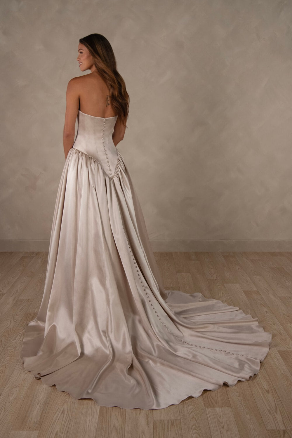 Simple A-Line Wedding Dress with Crescent Neckline by Essense of Australia — image 2 of 2