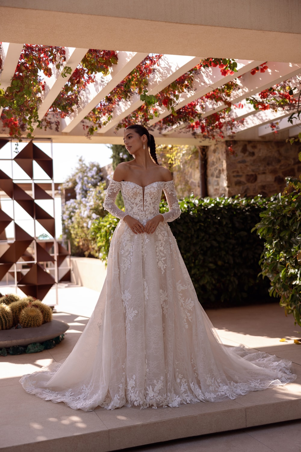Plus-Size Romantic Off-The-Shoulder A-Line Wedding Dress with Floral Detailing by Demetrios — image 1 of 2