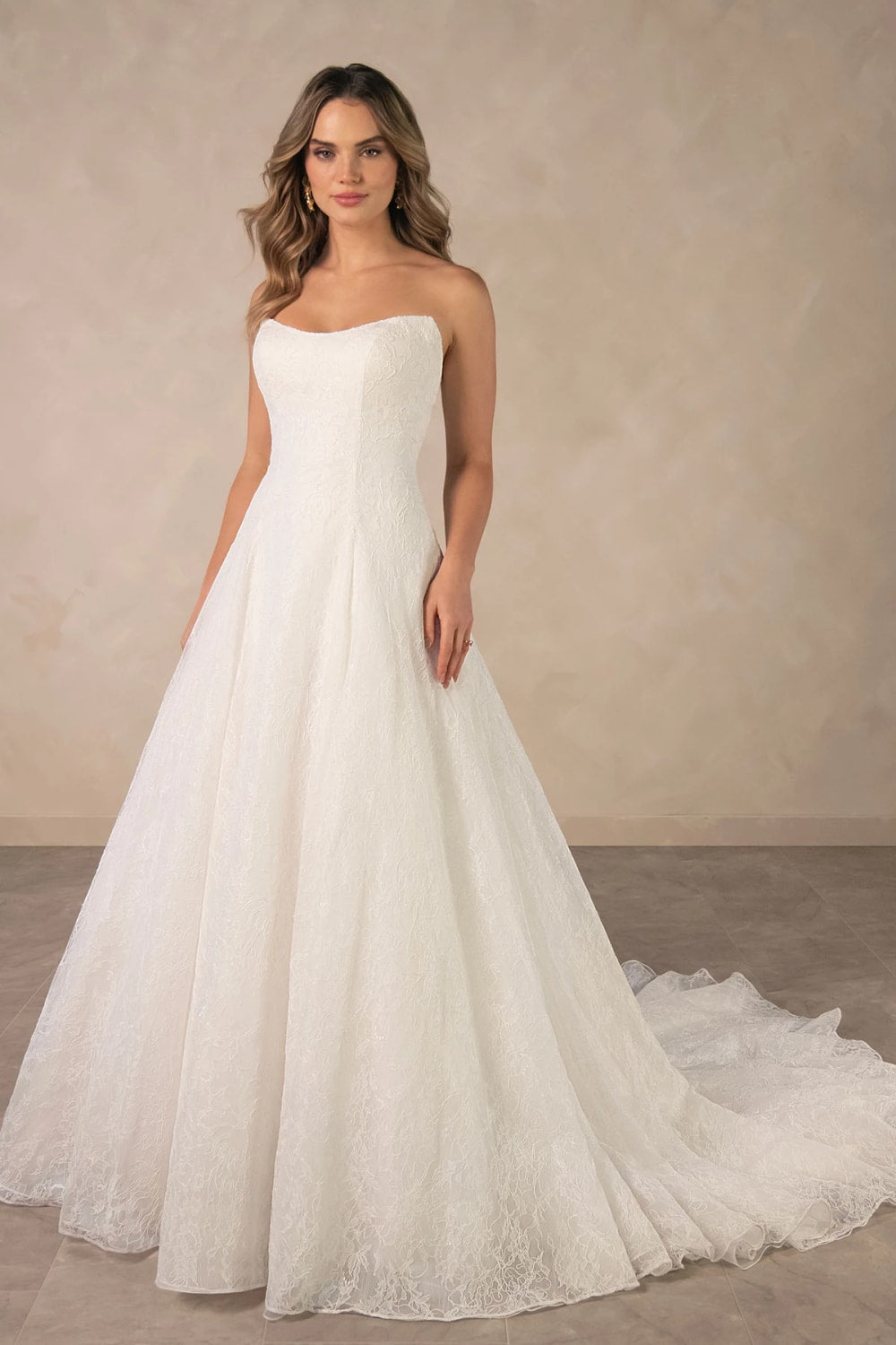 Essense of Australia Strapless Lace A-Line Gown
