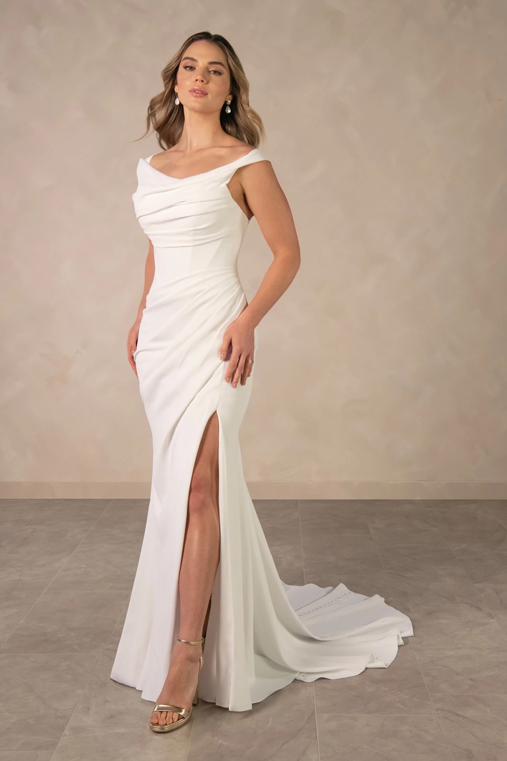 Simple Sheath Wedding Dress with Ruching by Essense of Australia — image 3 of 3