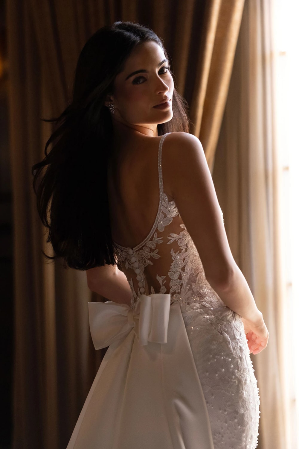 Square Neck Sparkly Sheath Wedding Dress with Detachable Train by Essense of Australia — image 2 of 4