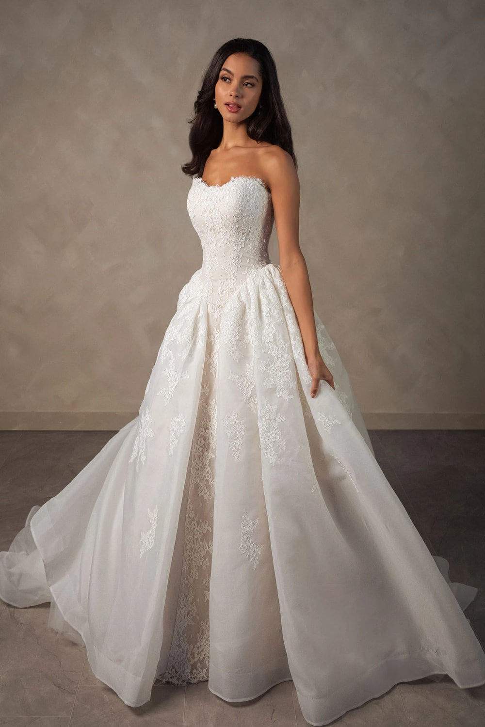 Lace and Organza Ballgown with Sweetheart Neckline by Essense of Australia — image 2 of 3