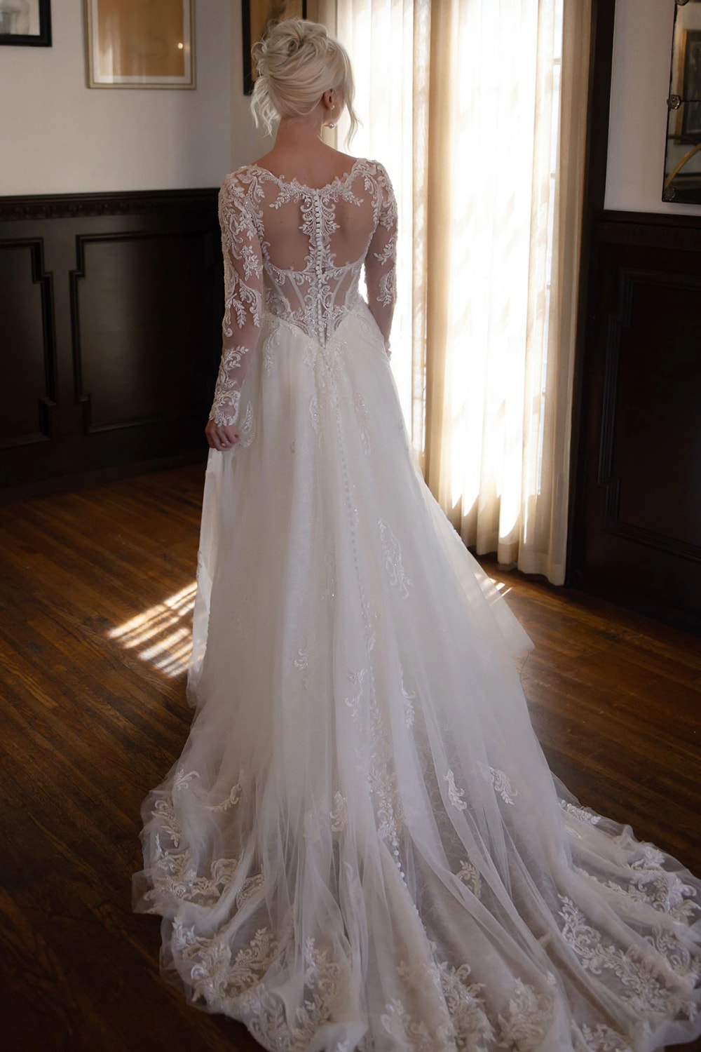 Romantic and Detailed Long Sleeve A-Line Wedding Dress by Essense of Australia — image 4 of 4