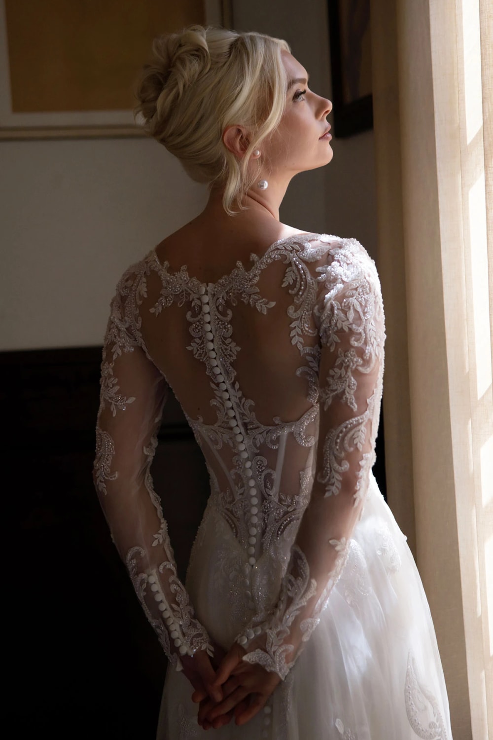 Romantic and Detailed Long Sleeve A-Line Wedding Dress by Essense of Australia — image 3 of 4