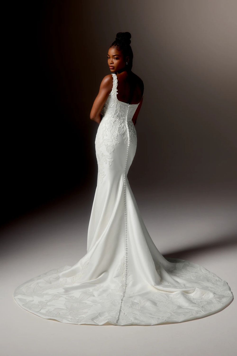 Square Neck Fit-And-Flare Wedding Dress with Ivory Embroidered Soutache Throughout by Justin Alexander Signature — image 4 of 4