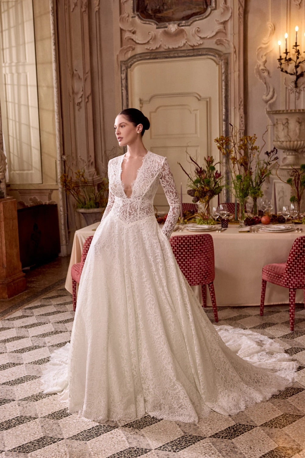 Romantic Long Sleeve Ball Gown with Plunging V-Neck by Justin Alexander Signature β image 1 of 4