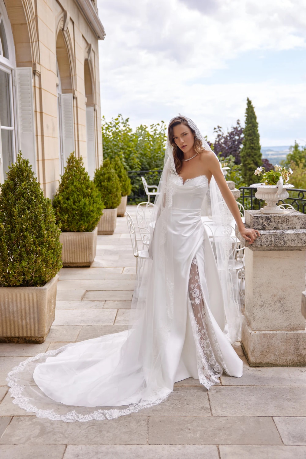 Modern A-Line Wedding Dress with Simple Lace Detailing by Justin Alexander Signature — image 3 of 3