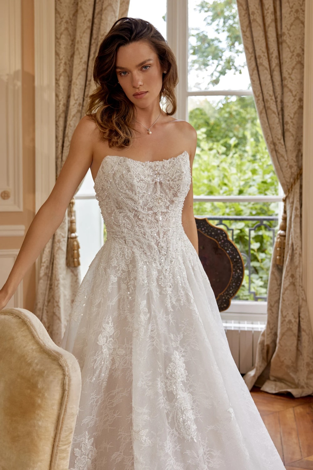 Justin Alexander Strapless Lace A-Line Wedding Dress