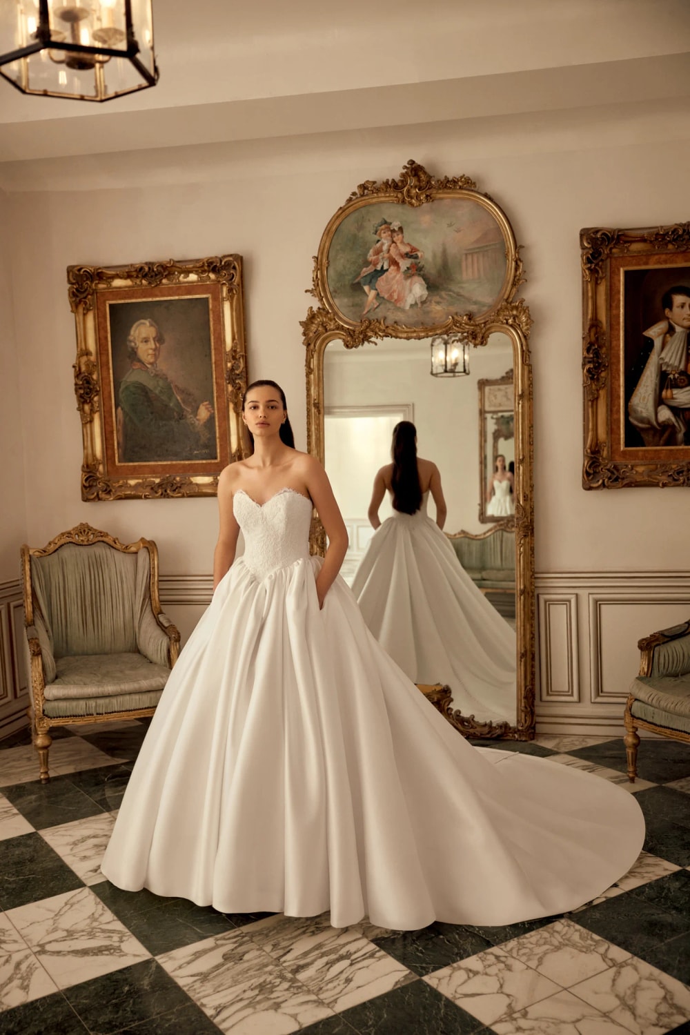 Modern Strapless Ball Gown with Corded Alençon Lace Bodice by Justin Alexander Signature — image 1 of 4