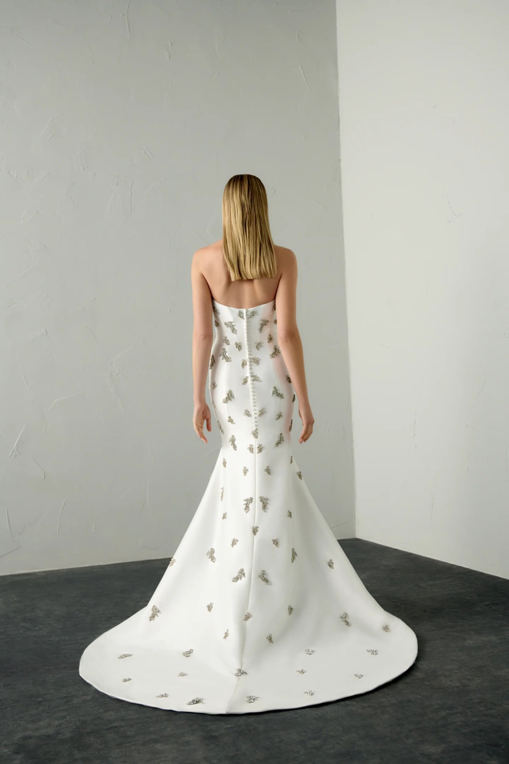 Strapless Fit-And-Flare Wedding Dress with Crystal Detailing by Justin Alexander β image 4 of 4
