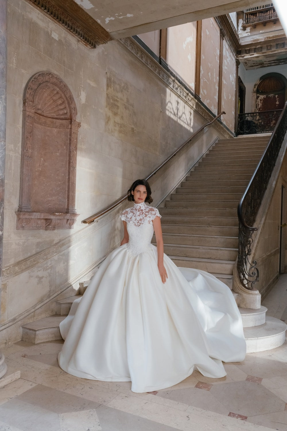 Classic and Modern High Neck Ball Gown with Cap Sleeves by Sareh Nouri — image 1 of 4