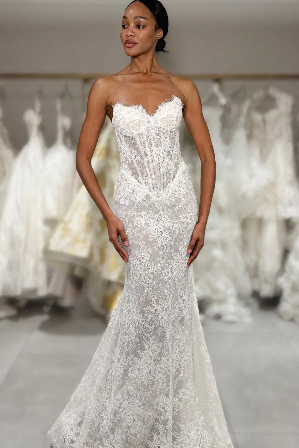 Sexy All Over Lace Sheath Wedding Dress by Love by Pnina Tornai — image 1 of 3