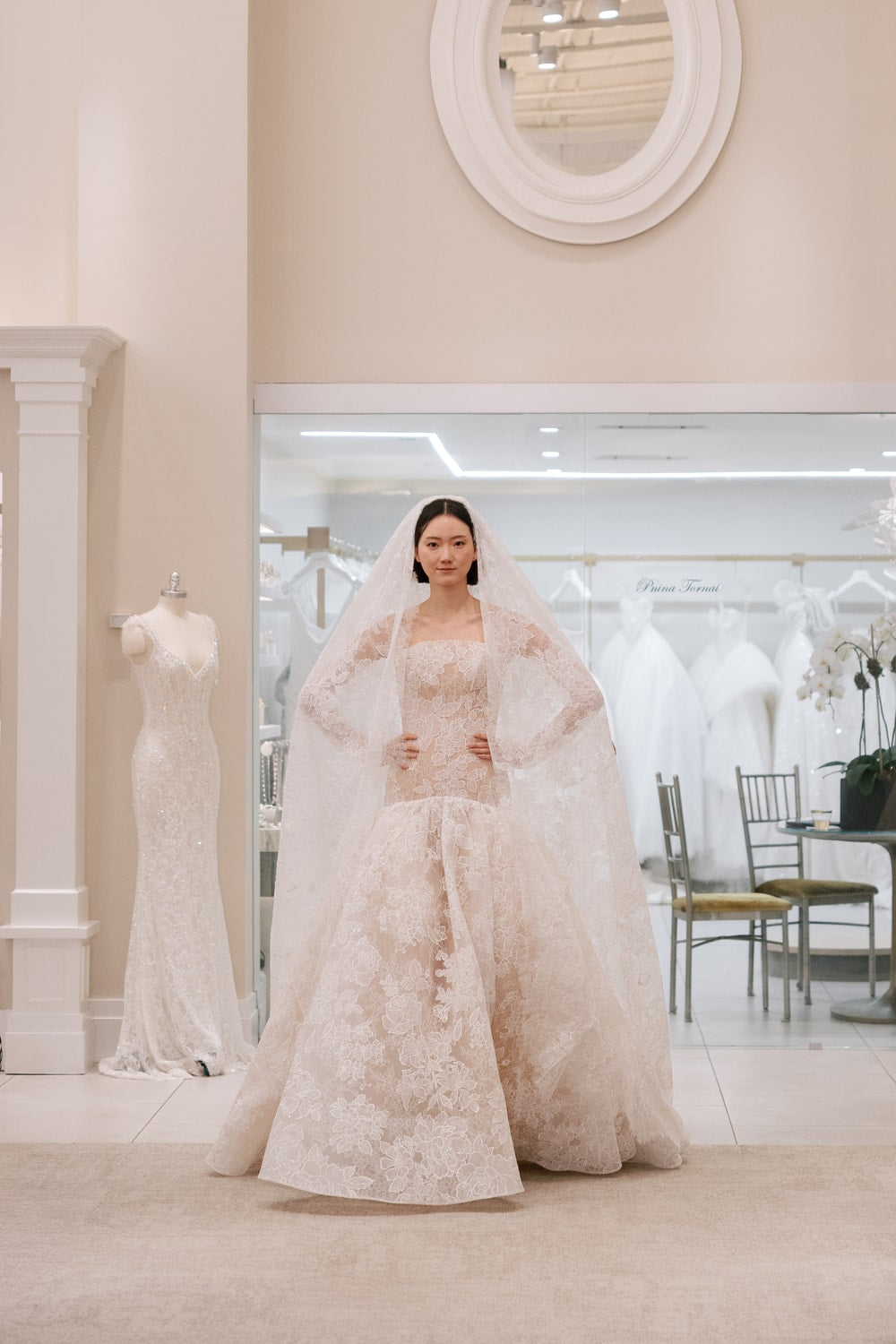 Lace Drop Waist Fit-and-Flare Wedding Dress by Love by Pnina Tornai — image 1 of 3