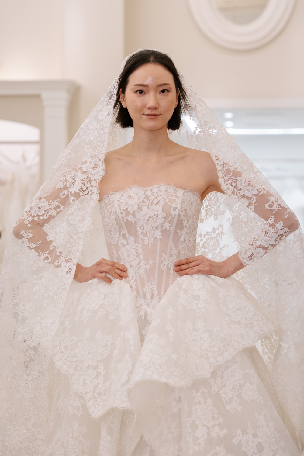 Lace Ball Gown with Dramatic Tiered Lace Skirt by Love by Pnina Tornai — image 2 of 3