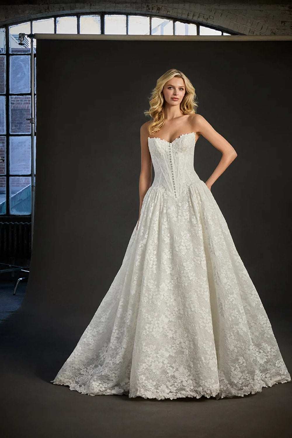 Modern and Sculpted Lace Ball Gown by Madison James — image 1 of 4