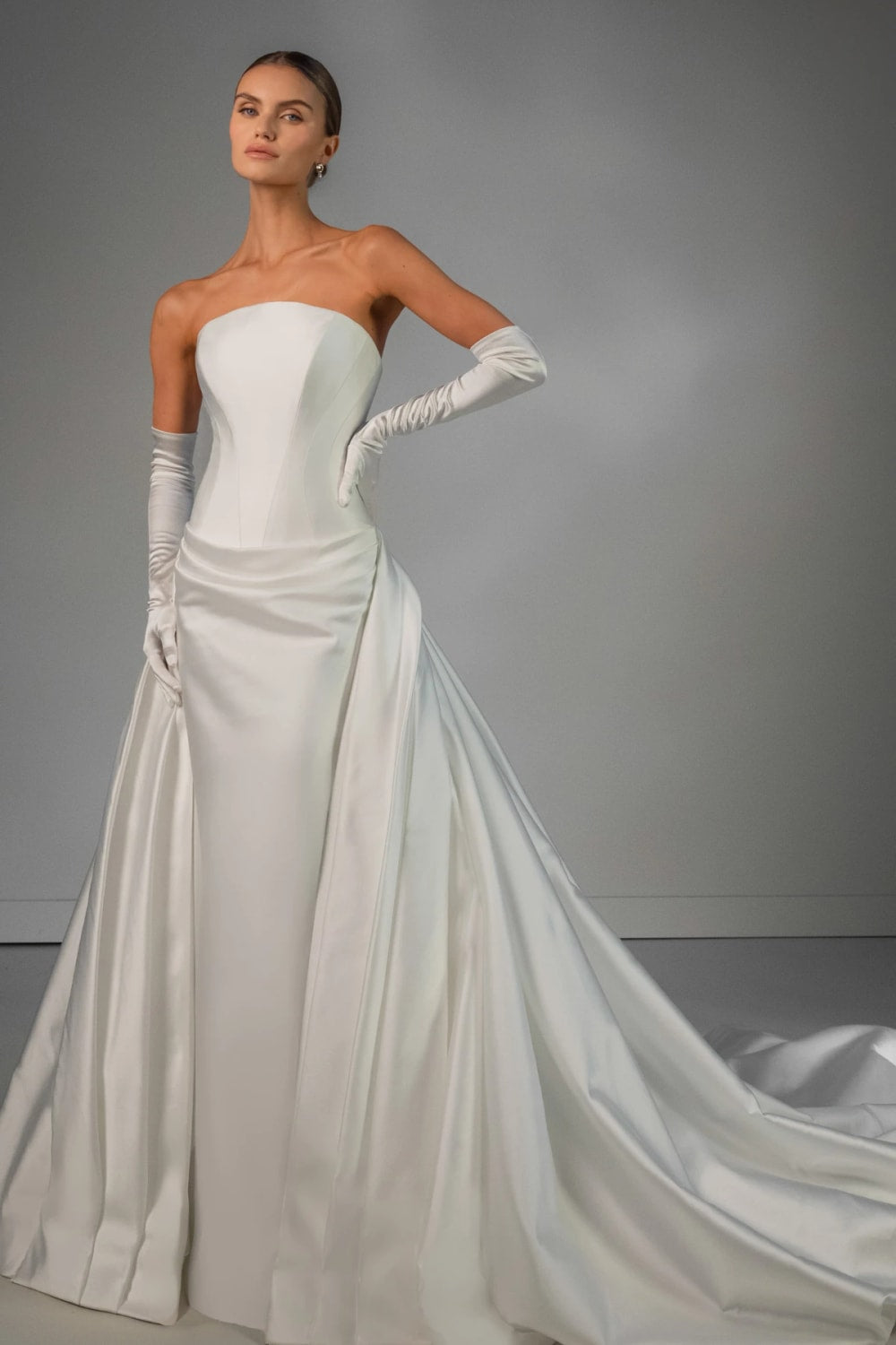 Strapless Simple Sheath Wedding Dress with Detachable Overskirt by Martina Liana Luxe — image 1 of 3