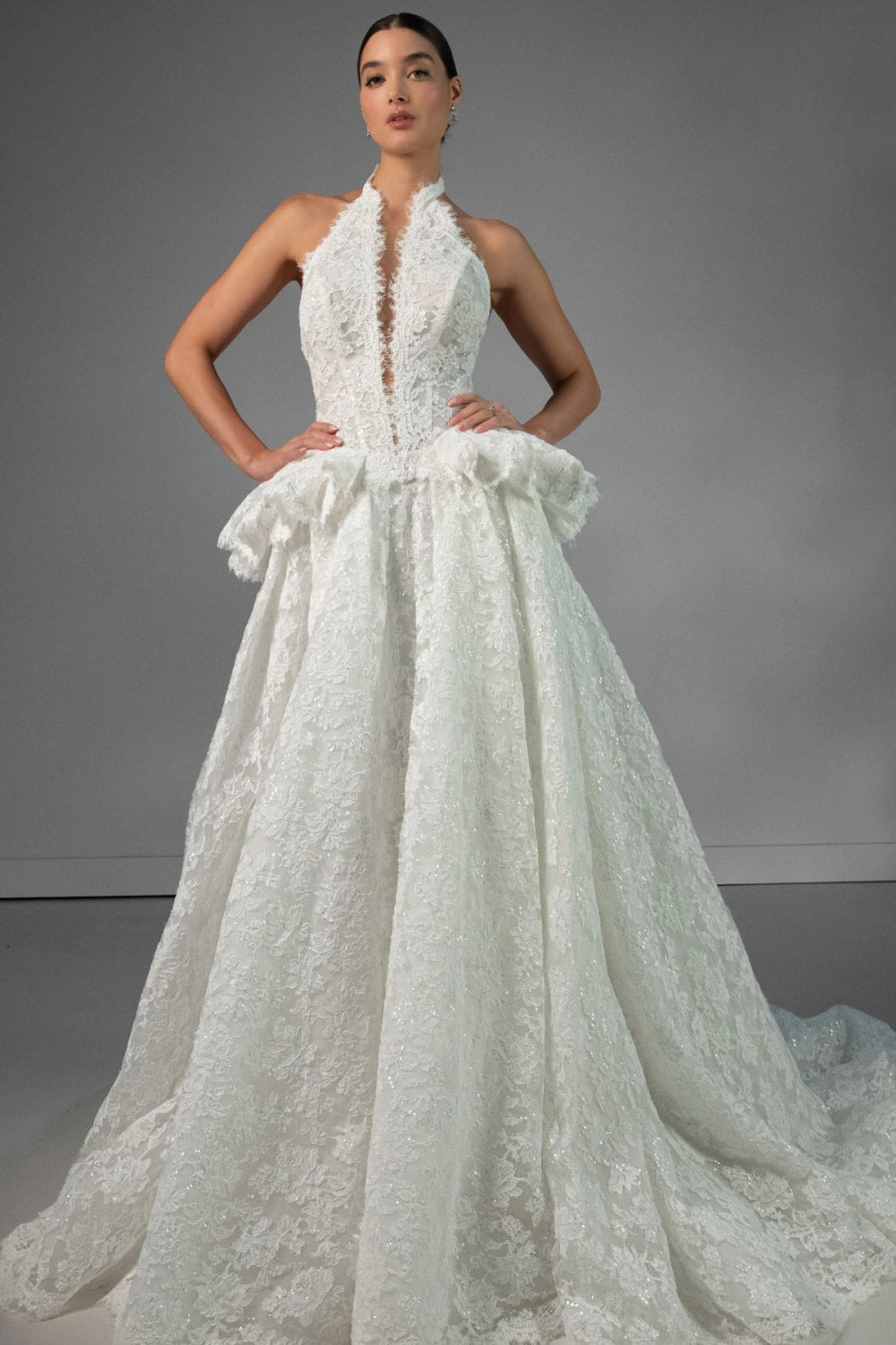 High-Neck Romantic Lace Ball Gown with Detachable Peplum by Martina Liana Luxe β image 1 of 5