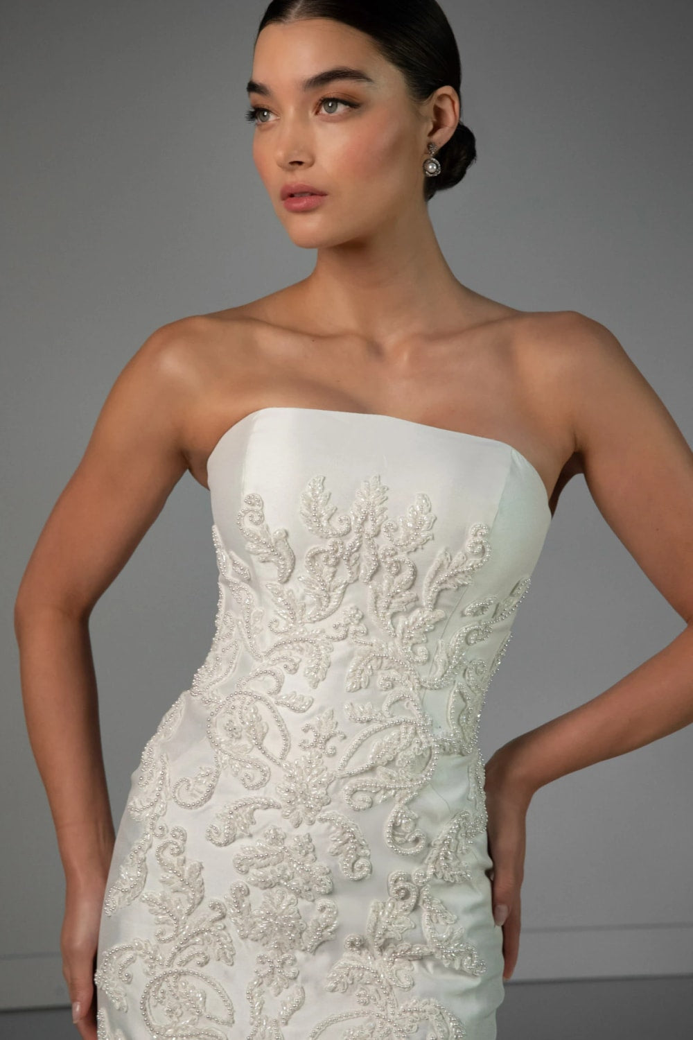 Strapless Sheath Wedding Dress with Intricate Detailing and Detachable Train by Martina Liana Luxe — image 2 of 5