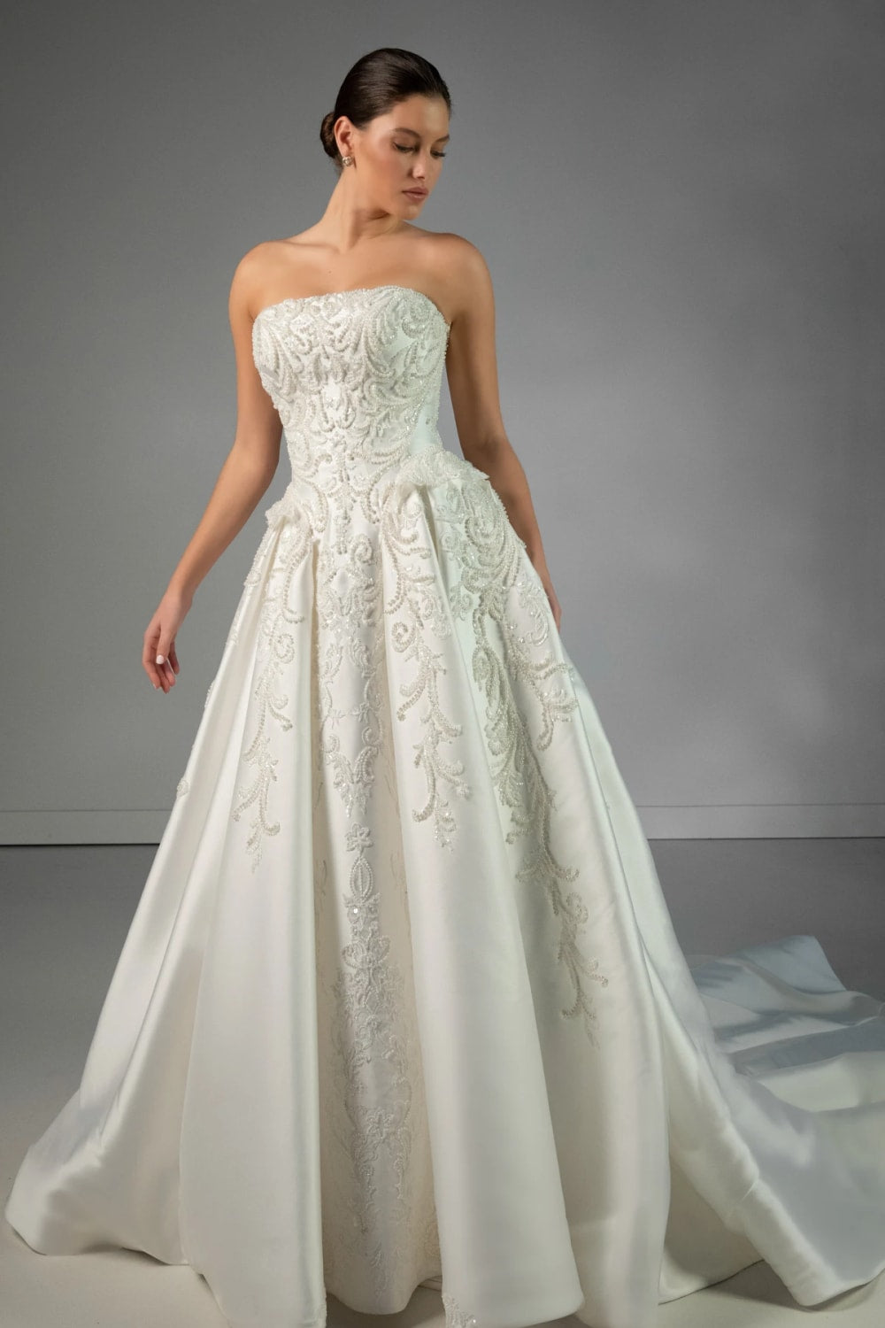 Romantic and Detailed Strapless Ballgown with Peplum Detail by Martina Liana Luxe — image 1 of 3