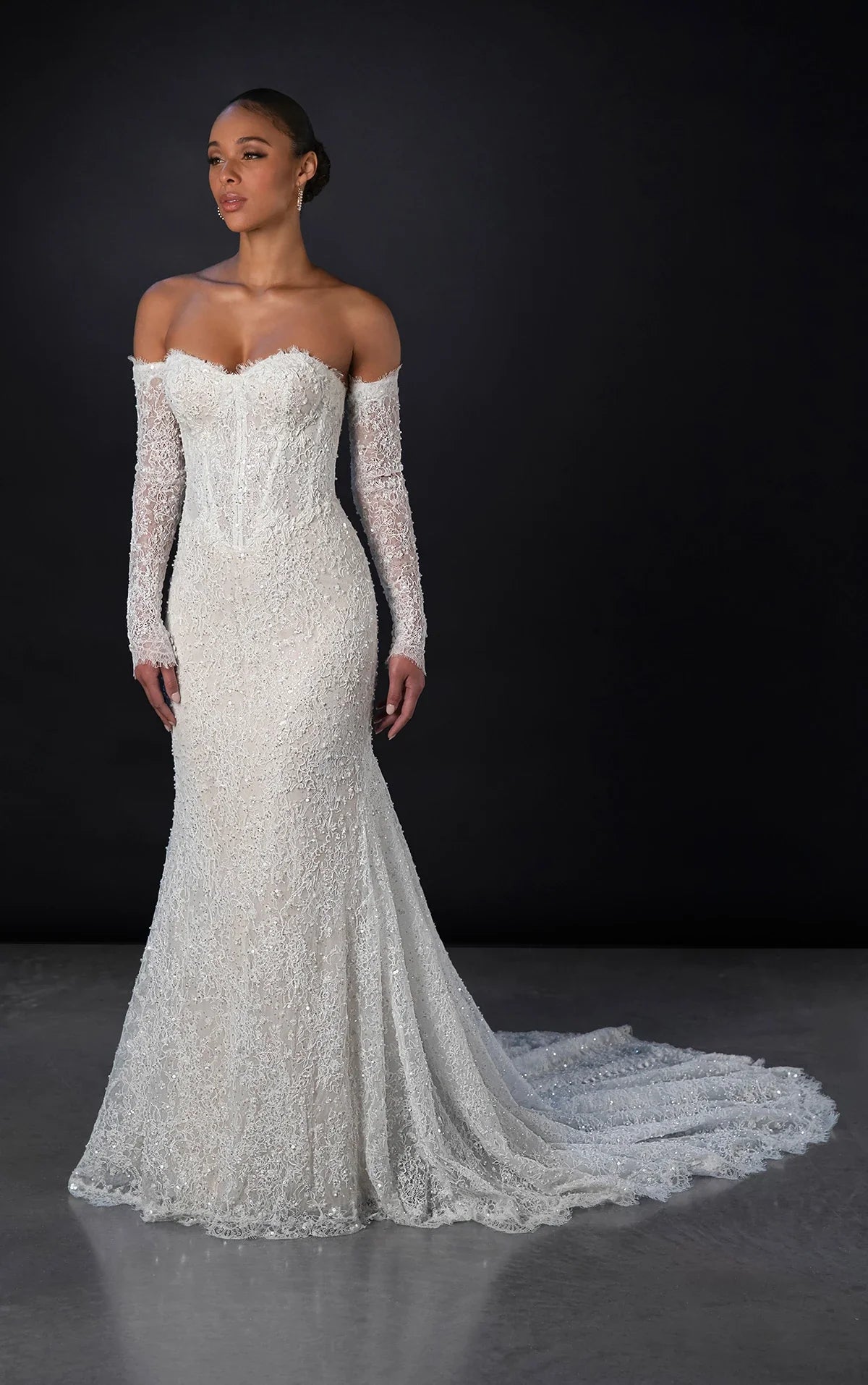 Embellished Lace Sheath Wedding Dress With Detachable Sleeves