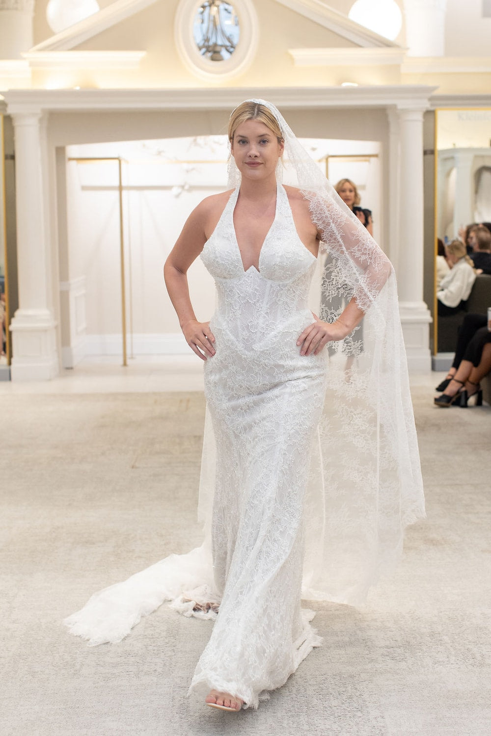 Modern Halter Fit-And-Flare Wedding Dress with Basque Waist by Martina Liana for Kleinfeld — image 2 of 2