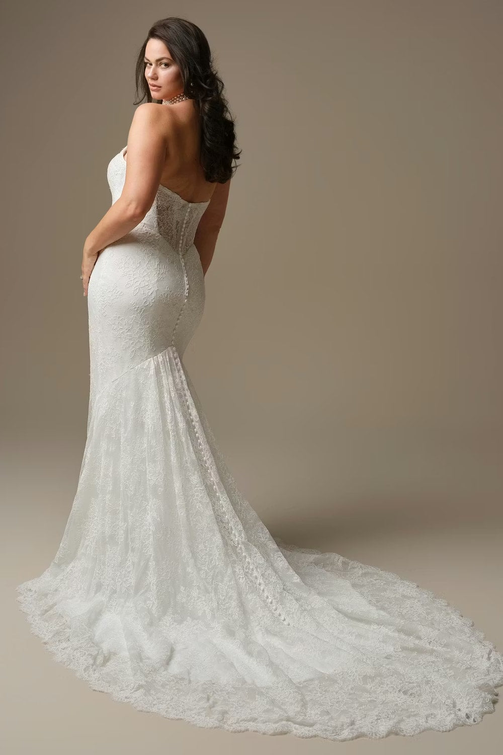 Plus-Size Simple Lace Strapless Sheath Wedding Dress by Maggie Sottero — image 3 of 5