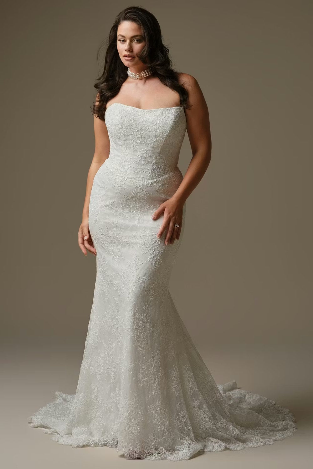 Plus-Size Simple Lace Strapless Sheath Wedding Dress by Maggie Sottero — image 4 of 5