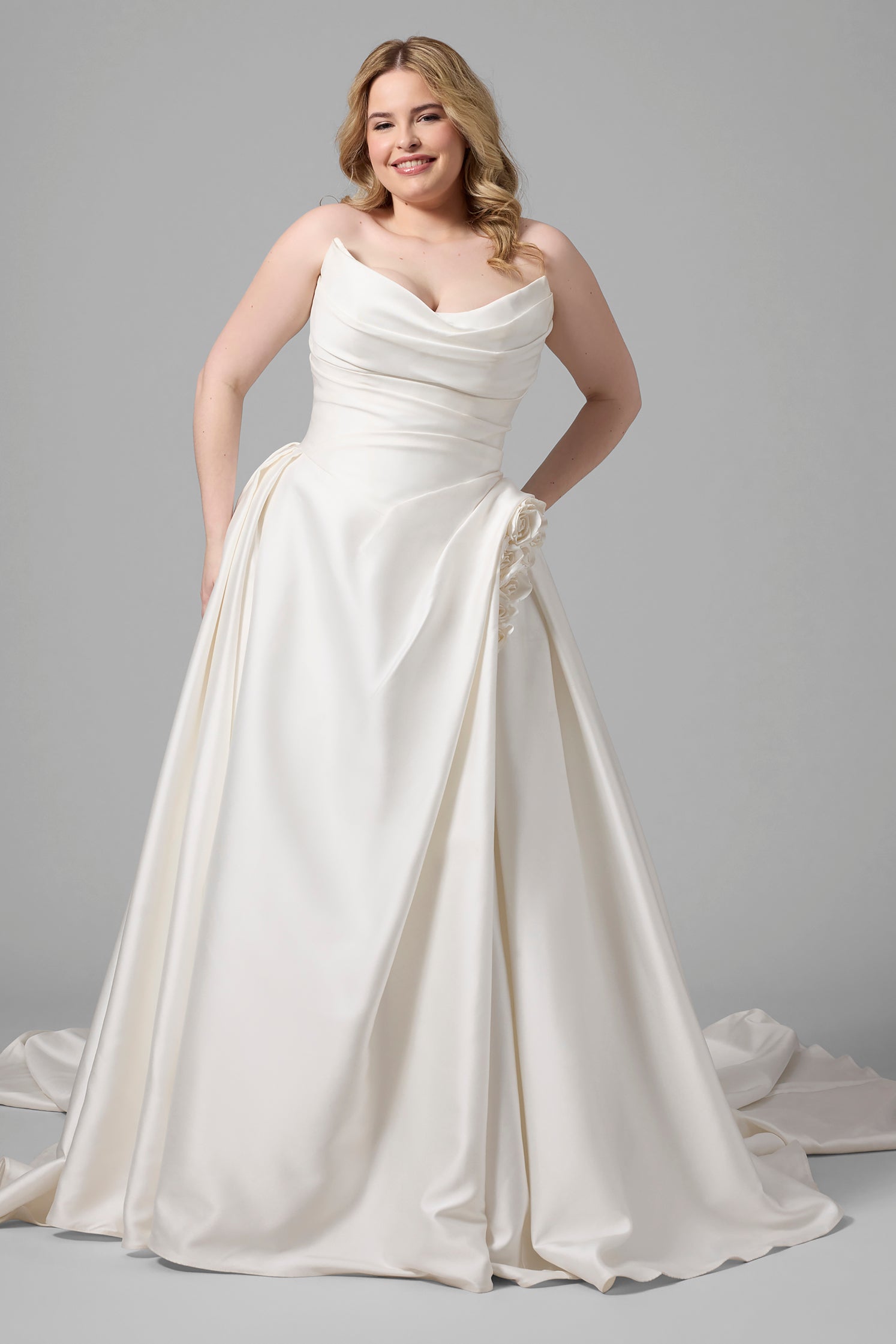 Plus-Size Dramatic And Romantic 3D Floral Ball Gown With Buttons