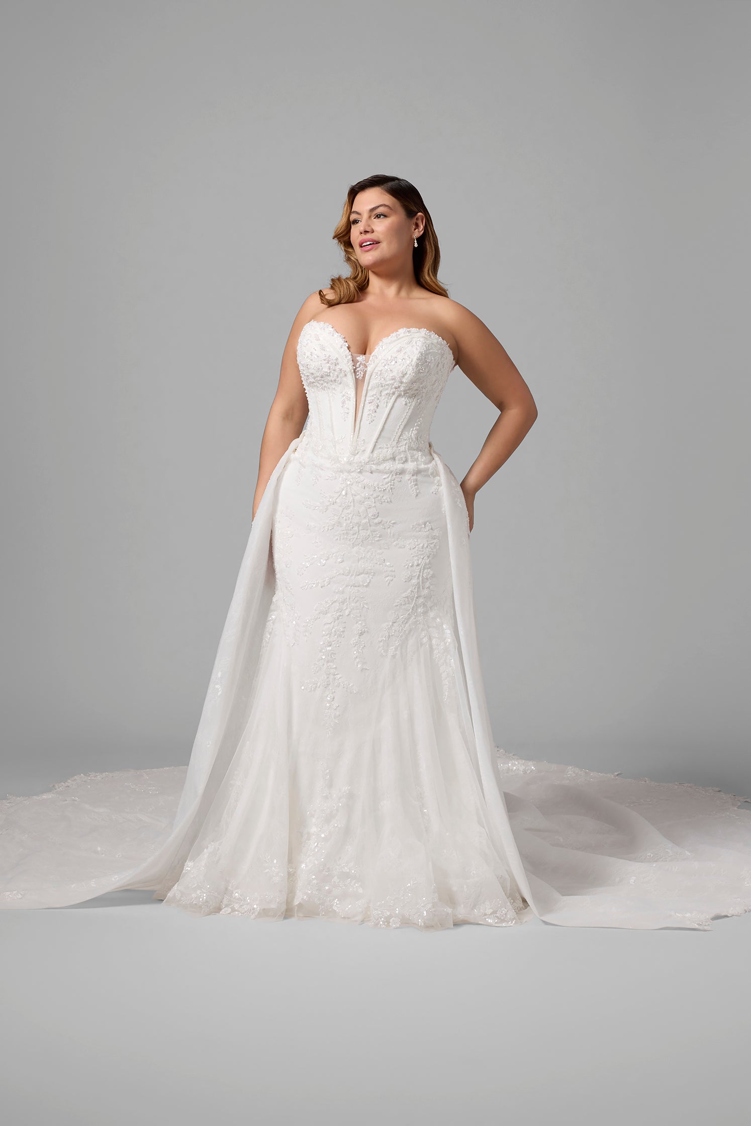 Plus-Size Strapless Embellished Lace Fit-And-Flare Wedding Dress