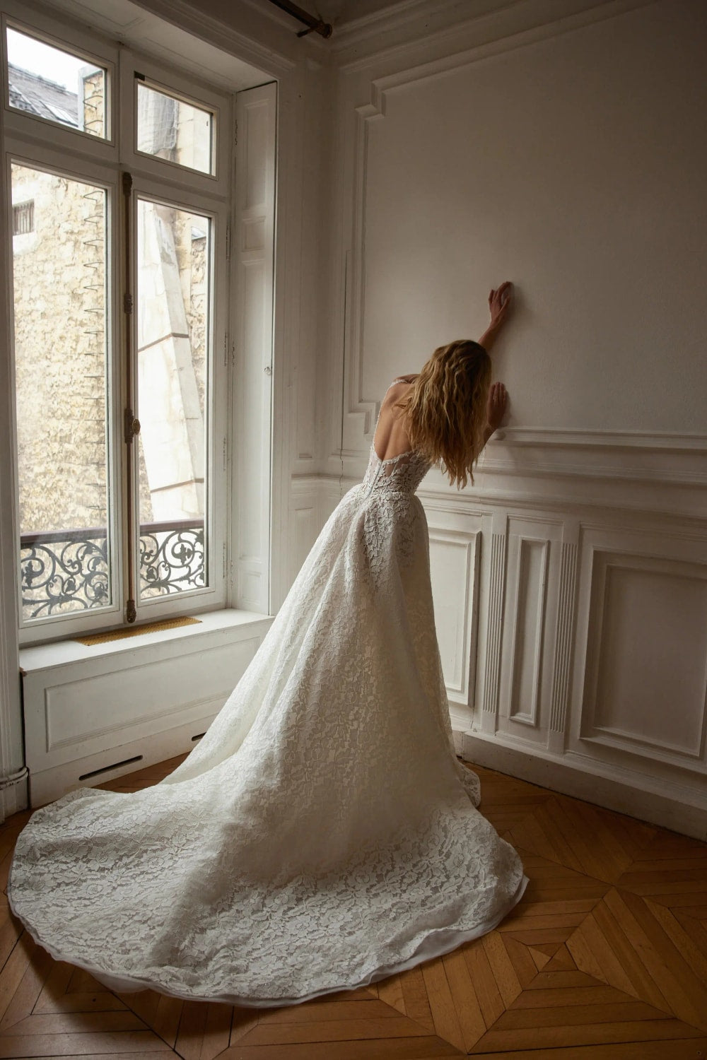 Floral A-Line Wedding Dress with Delicate Off-The-Shoulder Straps by Netta BenShabu Elite Couture — image 4 of 4