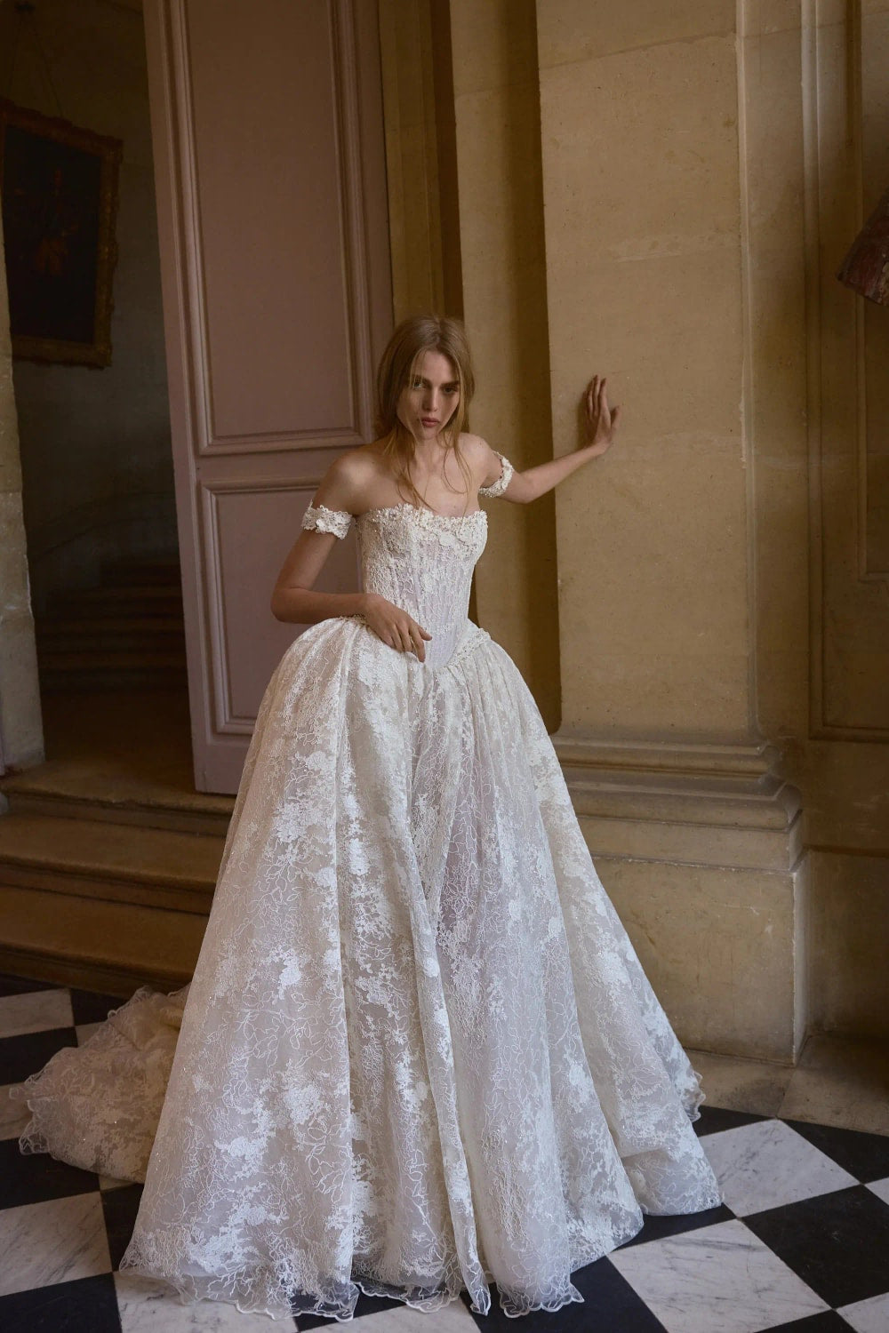 Netta BenShabu Lace Ball Gown Wedding Dress