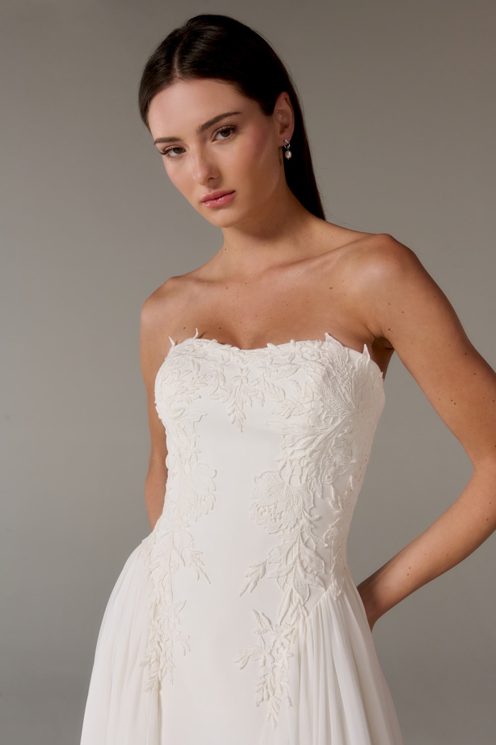 Simple A-Line Wedding Dress with Matte Lace Appliques by Poeza — image 2 of 2