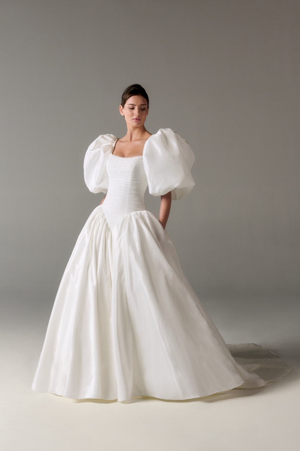 Strapless Ball Gown with Dramatic Detachable Sleeves by Poeza — image 1 of 3