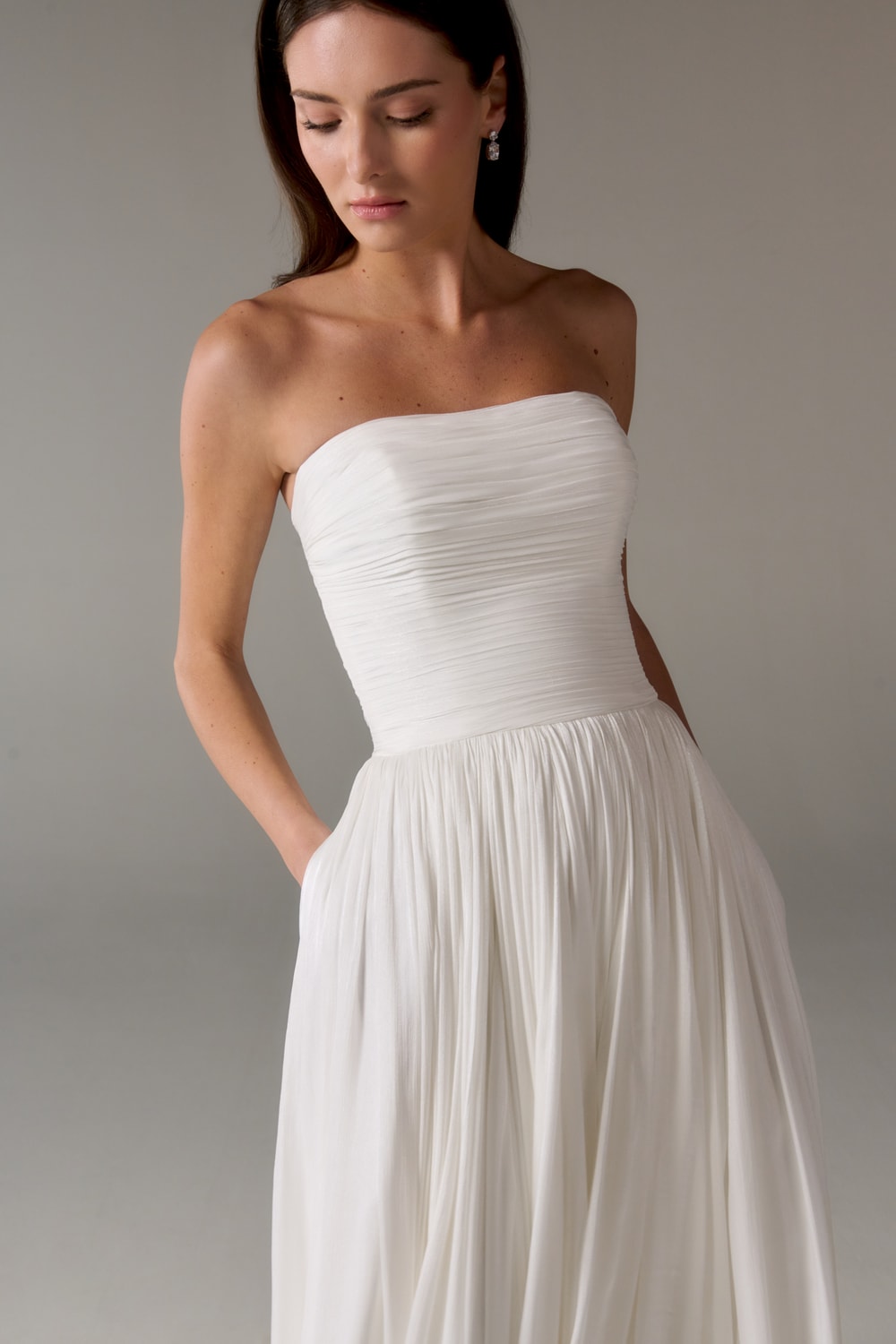 Simple and Flowy Straight Neck Strapless A-Line Wedding Dress by Poeza — image 2 of 2