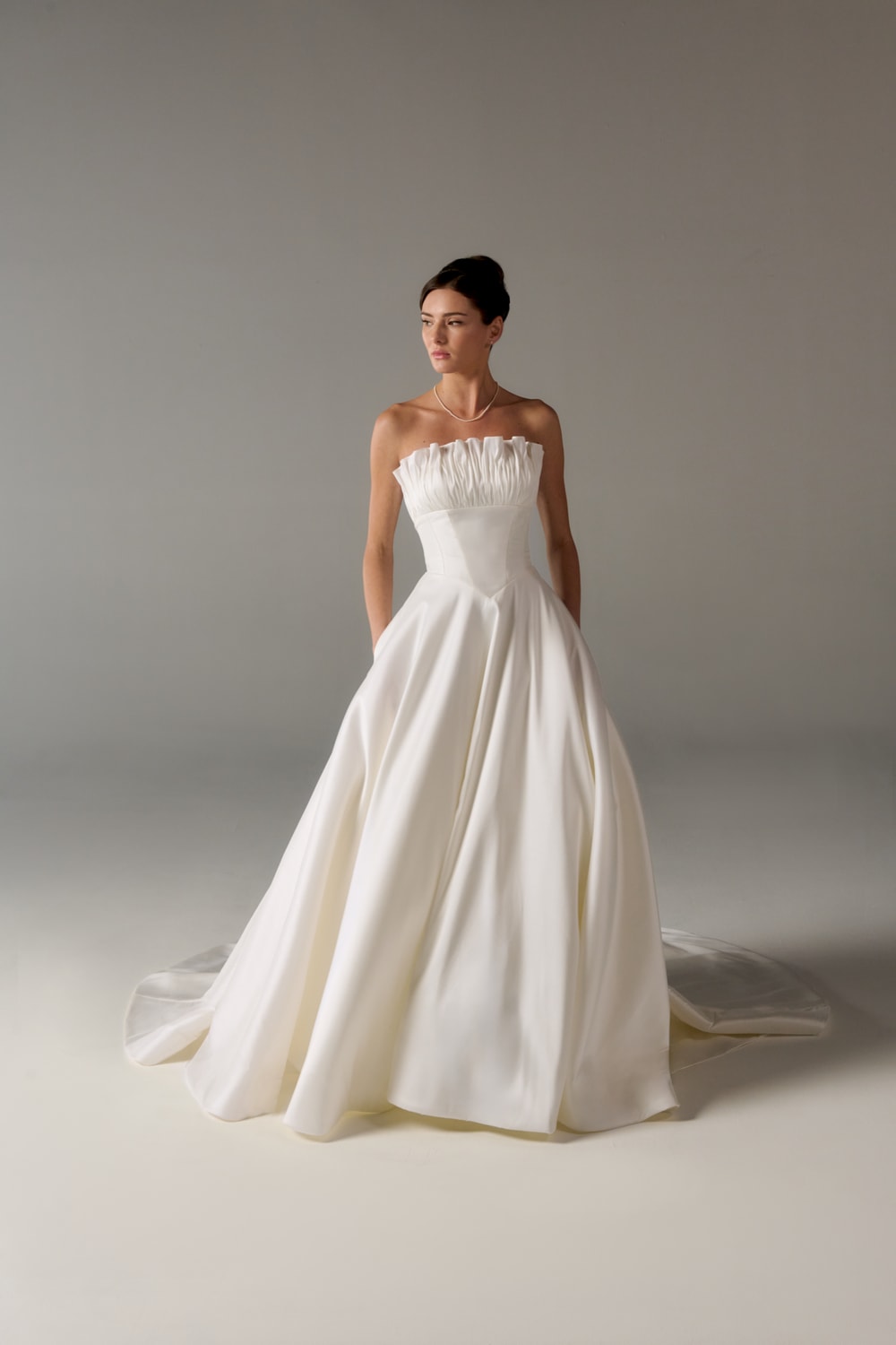 Unique and Simple A-Line Wedding Dress with Tulip Neckline by Poeza — image 1 of 2