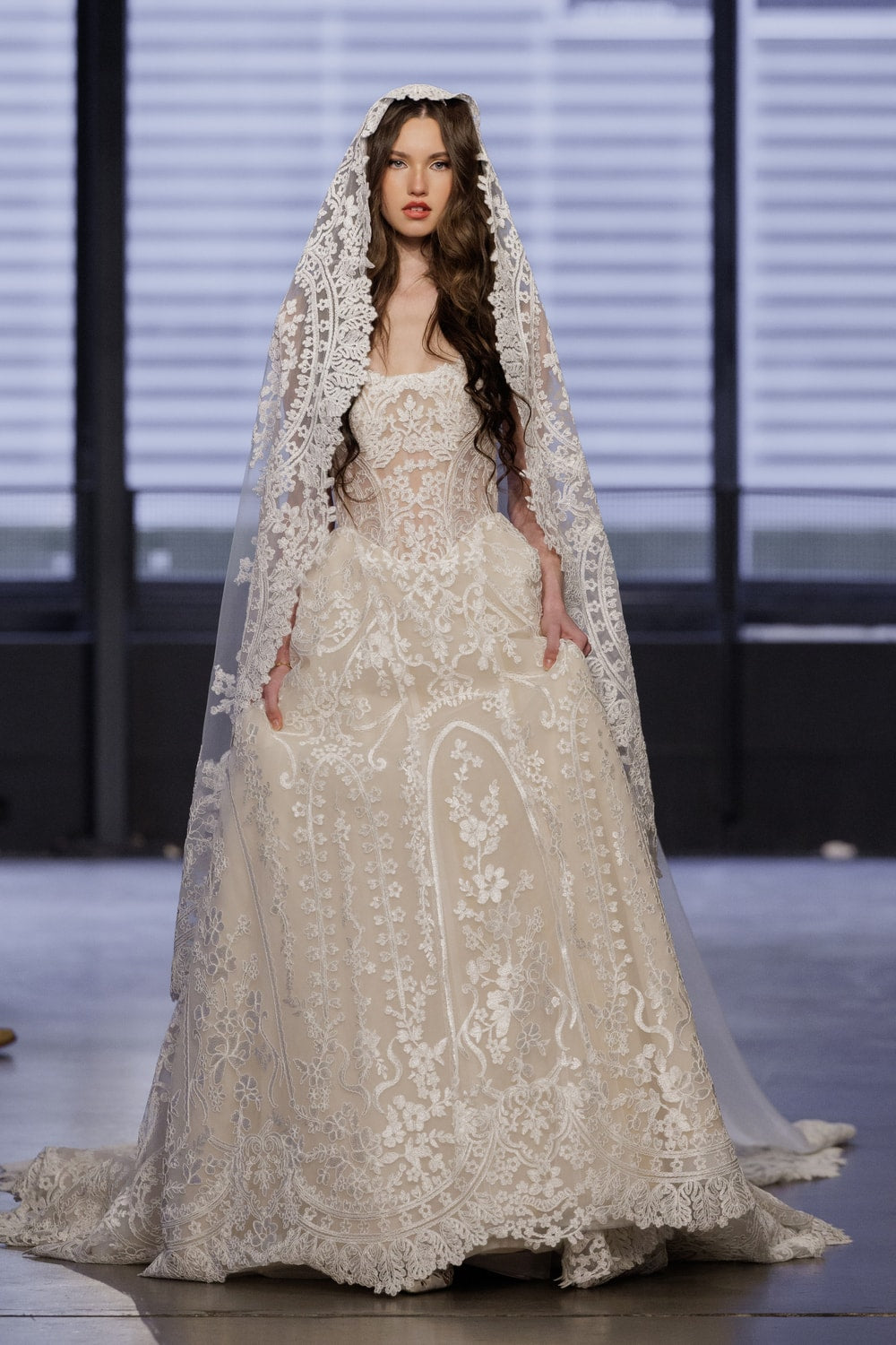 Strapless Embroidered Lace A-Line Wedding Dress by Hayley Paige — image 1 of 2