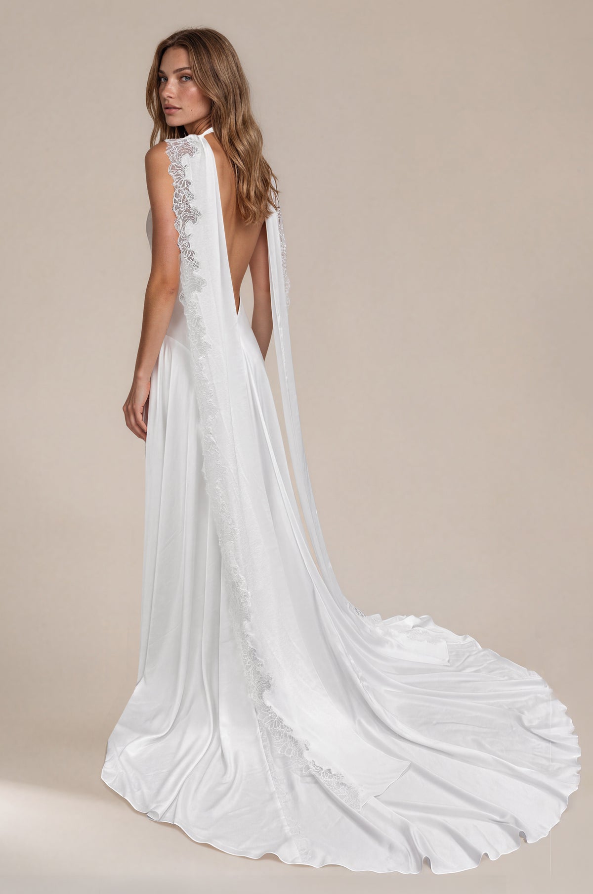 Chic and Sexy High Neck Sheath Wedding Dress with Dramatic Open Back