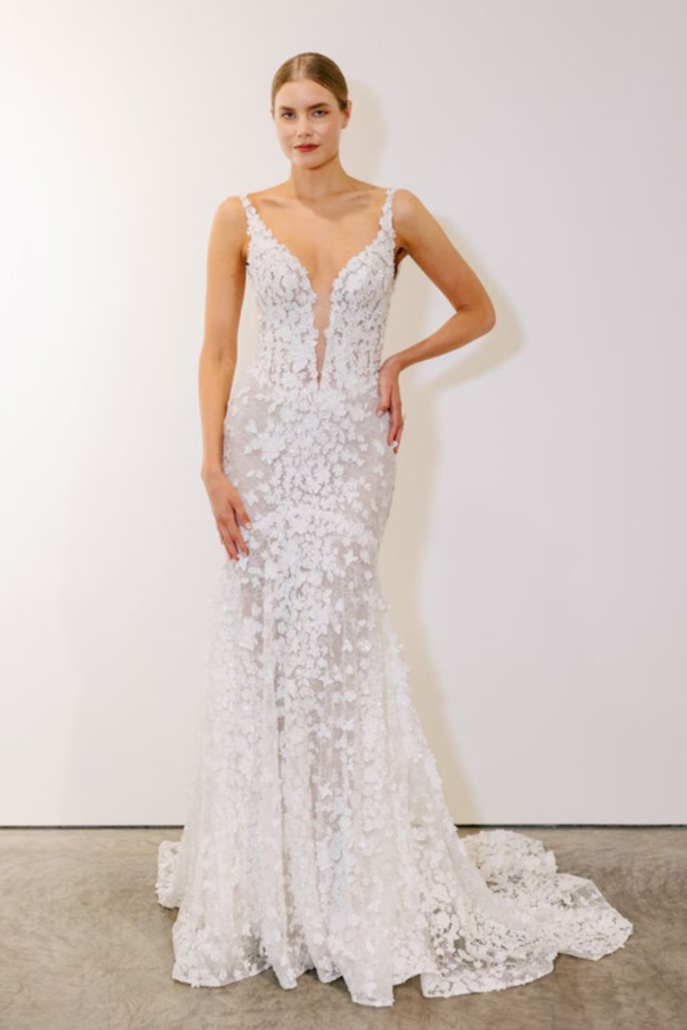 Embellished Floral Sheath Wedding Dress by Love by Pnina Tornai