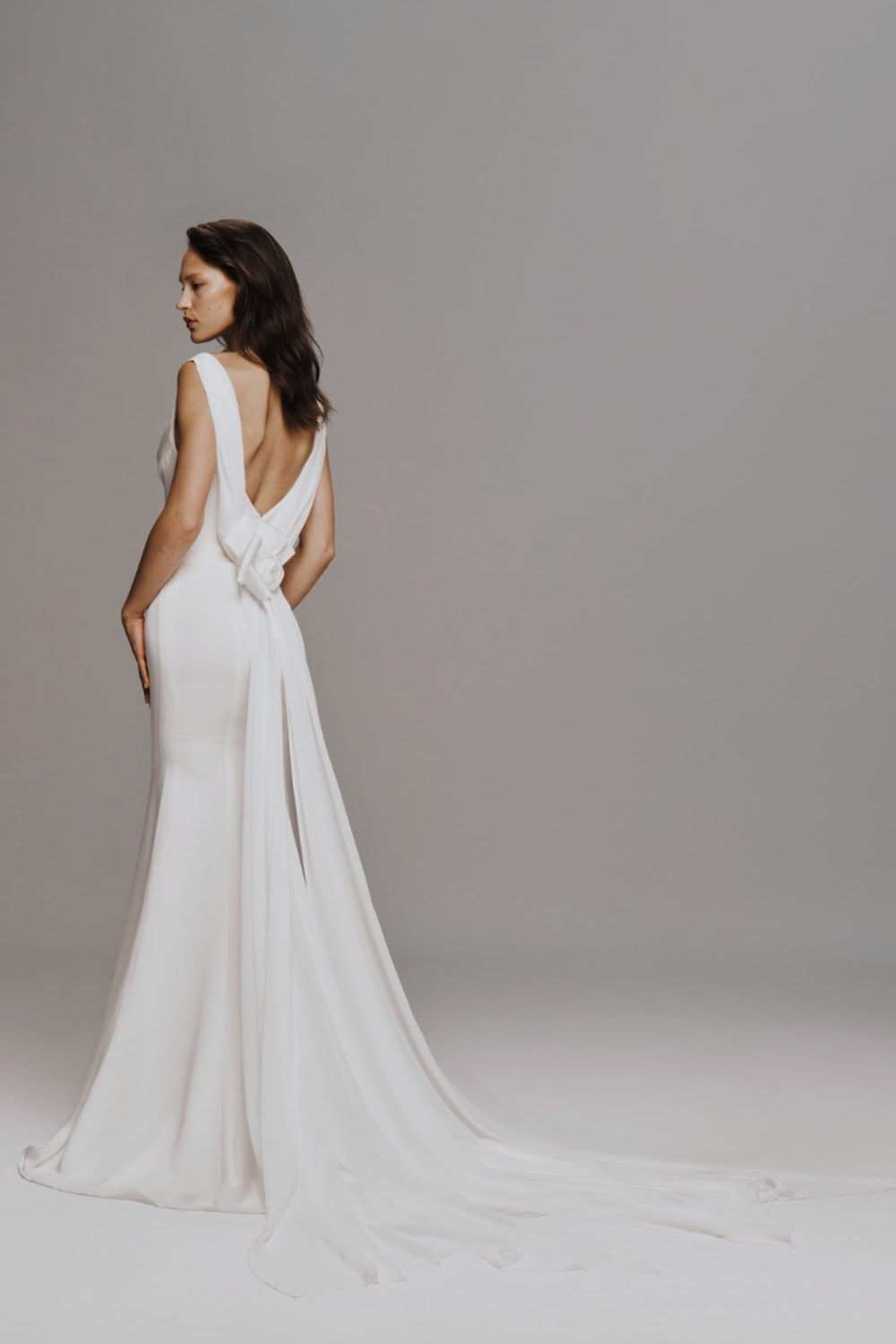 Modern Scoop Neck Sheath Wedding Dress by Nicole + Felicia For Kleinfeld — image 2 of 4