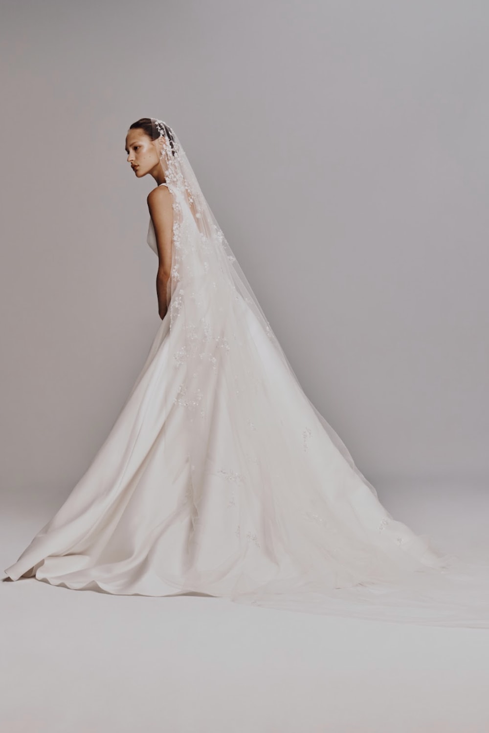 Simple Scoop Neck Wedding Dress with Detachable Jacket by Nicole + Felicia For Kleinfeld — image 4 of 5